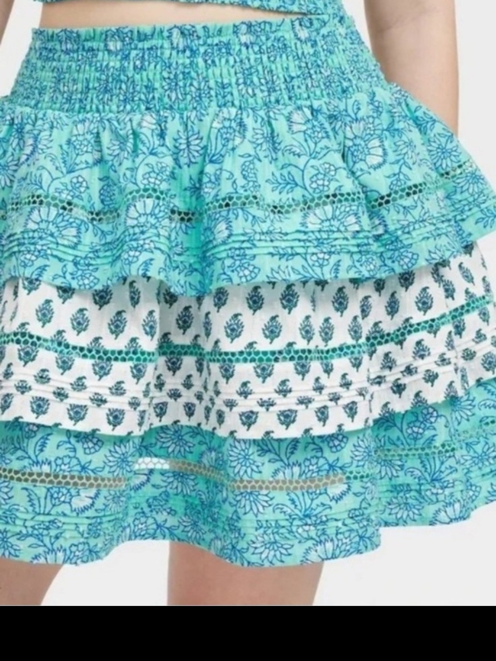 Roller Rabbit Aqua Floral Tiered Smocked Skirt